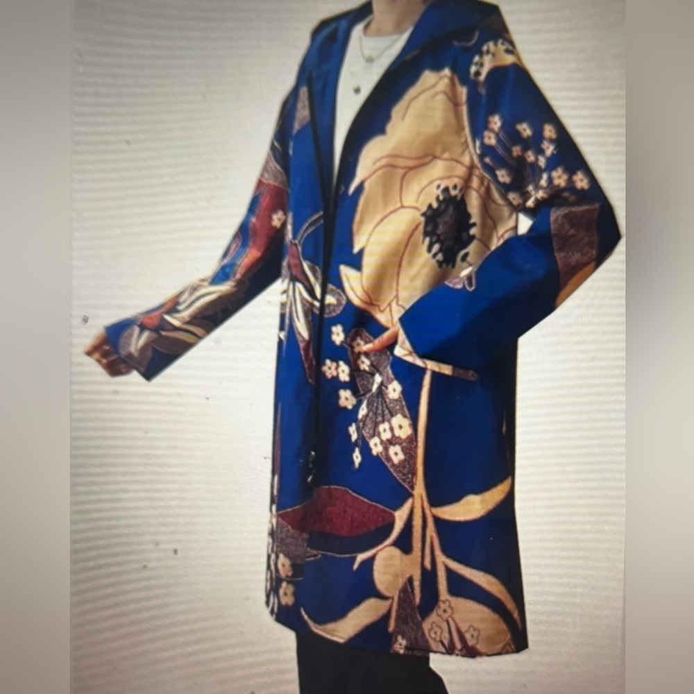 Blue Garden Hooded Reversible Raincoat by Winding River